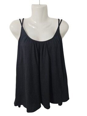 Women's Old Navy XL Cami Tank Top Womens Black Tie Back Crinkle Knit Top